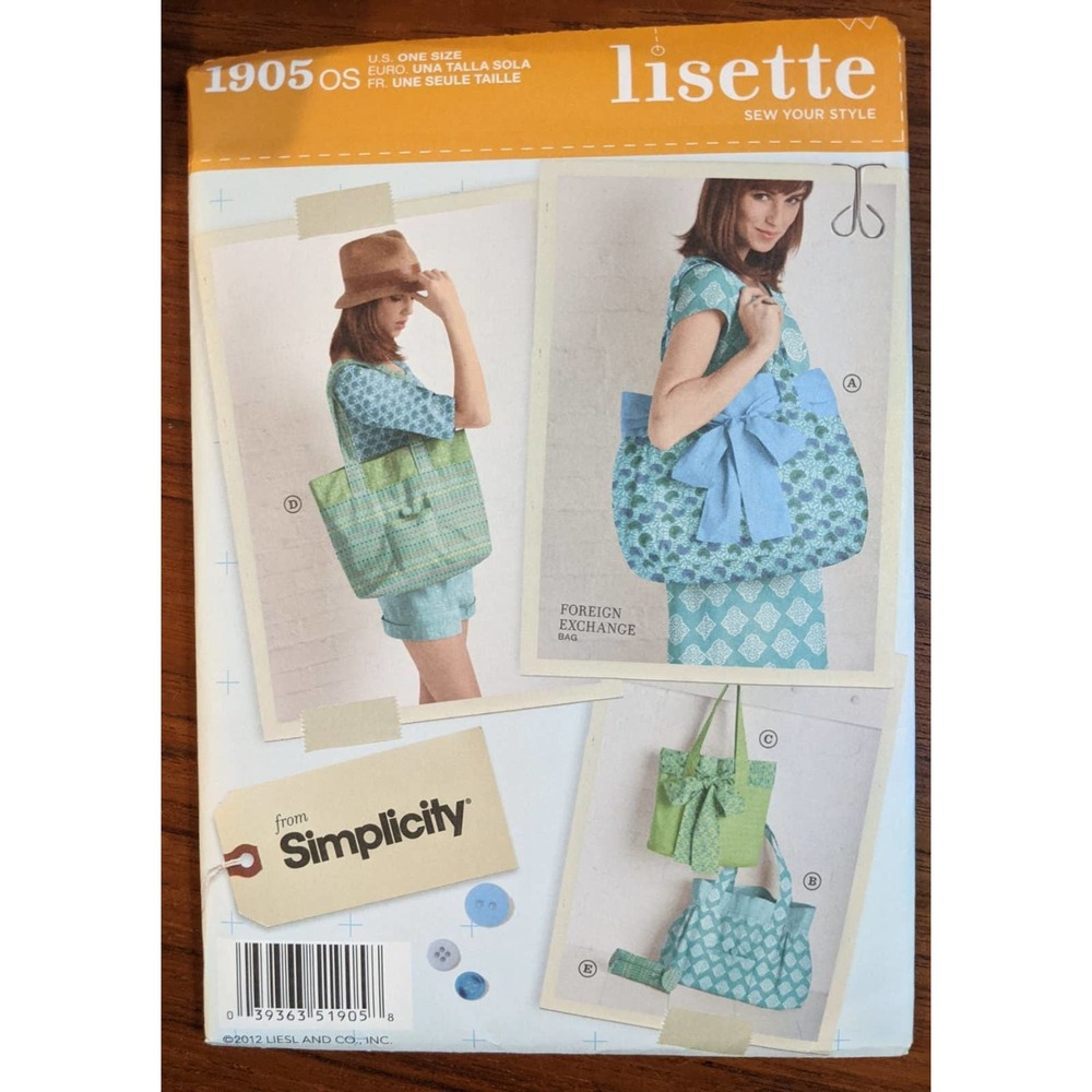 UNCUT  Lisette Sewing Pattern 1905 Bags